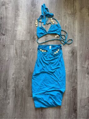 Blue Chain-Accent Women's Midi Skirt Set